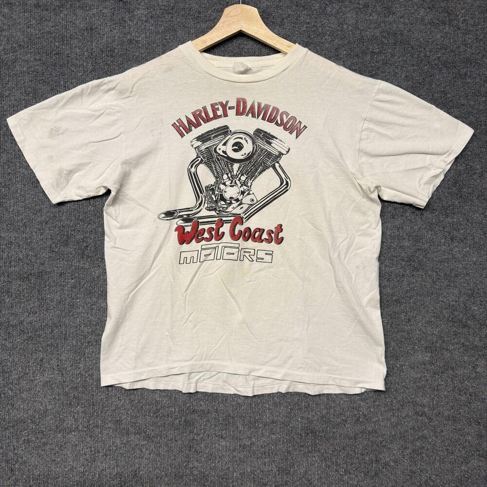 Vintage Harley-Davidson West Coast Motors Holland Graphic Shirt Mens L 80s Short